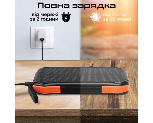 Батарея універсальна Promate 10000mAh PD/20W, QC/3/0, Solar, QI, IP65 (solartank-10pdqi.black)