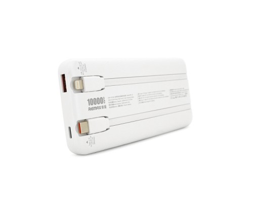 Батарея універсальна Remax 10000mAh 22.5W, cables Type-C + Lighting, White (RPP-37)