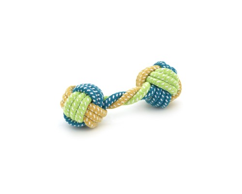 Іграшка для собак Voltronic Мотузка-апорт із вузлами форма гантелі 6х18 см зелено-синя (YT41104)