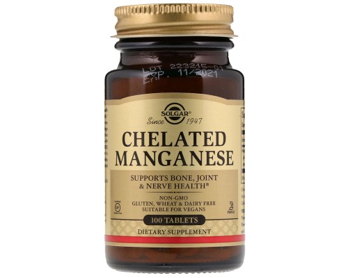 Мінерали Solgar Марганець, Chelated Manganese, 100 таблеток (SOL-00720)