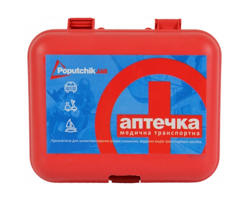 Автомобільна аптечка Poputchik згідно ТУ футляр пластиковий червоний 165х135х65 (02-001-П)