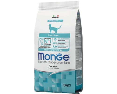 Сухий корм для кішок Monge Cat Sterilised з тріскою 1.5 кг (8009470005531)