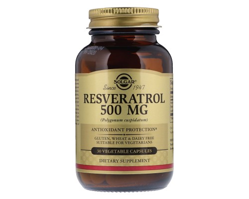 Антиоксидант Solgar Ресвератрол 500 мг, 30 гелевих капсул (SOL-31045)