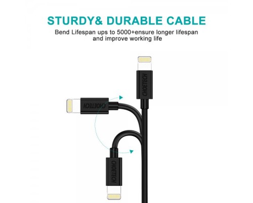 Дата кабель USB 2.0 AM to Lightning 1.2m 2.1A MFI Black Choetech (IP0026-BK)