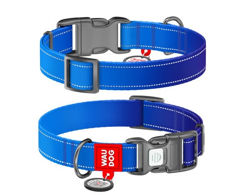 Нашийник для тварин WAUDOG Nylon Mono з QR паспортом, пластиковий фастекс XL синій (521612)