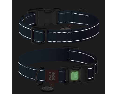 Нашийник для тварин WAUDOG Nylon Mono з QR паспортом, пластиковий фастекс XL синій (521612)