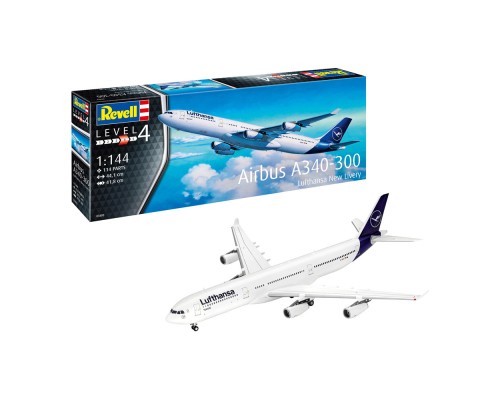 Збірна модель Revell Літак Airbus A340-300 Lufthansa рівень 4 масштаб 1:144 (RVL-03803)