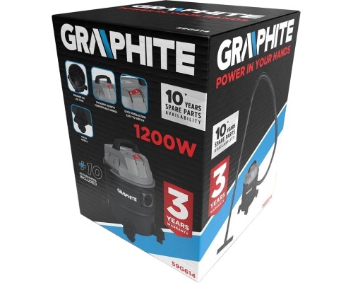Пилосос будівельний Graphite 1200Вт, 18кПа, 20л, 220В/1200В (59G614)