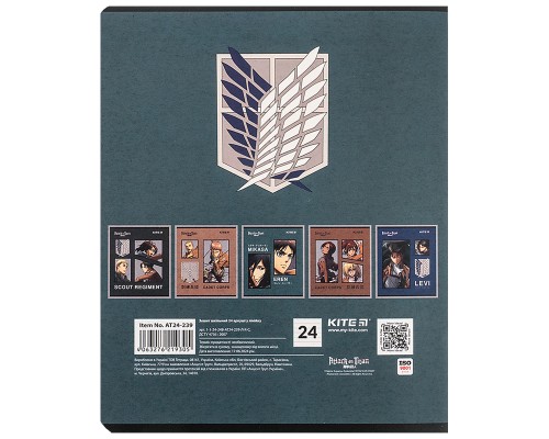 Зошит Kite Attack on Titan, 24 аркуші, лінія (AT24-239)