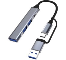 Концентратор Dynamode USB Type-C + USB-A to 1хUSB-C 3.0 1хUSB-A 3.0 2xUSB-A 2.0 dark grey (DM-UH-314AC)