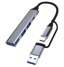 Концентратор Dynamode USB Type-C + USB-A to 1хUSB-C 3.0 1хUSB-A 3.0 2xUSB-A 2.0 dark grey (DM-UH-314AC)