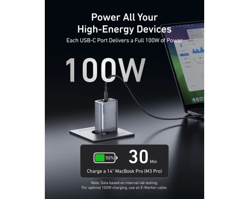 Зарядний пристрій Anker GaNPrime 100W 2xUSB-C PD + 1xUSB-A Foldable Silver (A2688341)