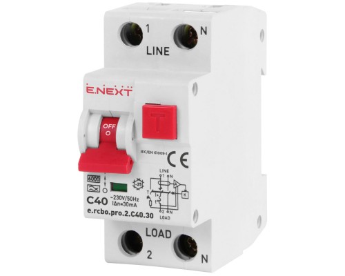 Диференціальний автоматичний вимикач E.NEXT 1-п.+N e.rcbo.pro. C 40А 30мА (p0720012)