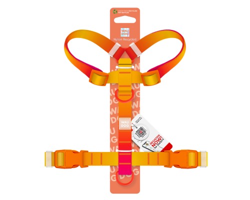 Шлея для собак WAUDOG Nylon Recycled анатомічна H-подібна з QR-паспортом, пластиковий фастекс, М помаранчева (47524)