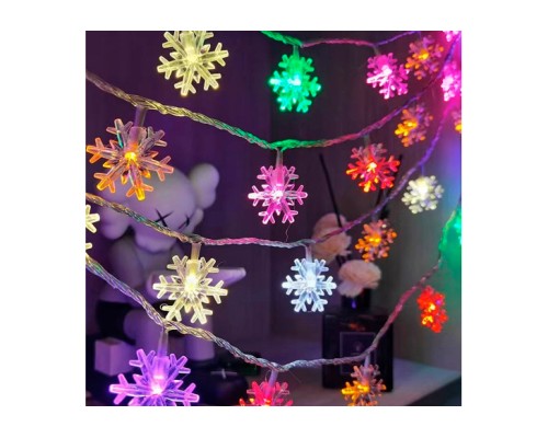 Гірлянда Voltronic Сніжинки різнокольорові, 40 шт, 6 м, прозора, 3*АА (GarlSnowMix-6m)