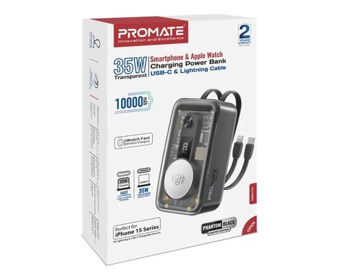 Батарея універсальна Promate 10000mAh PD/35W, iWatch charging (mavrix.black)