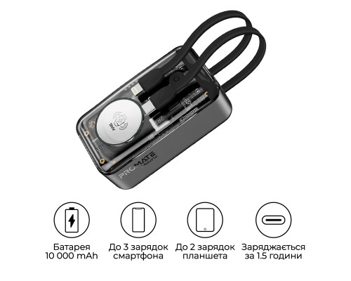 Батарея універсальна Promate 10000mAh PD/35W, iWatch charging (mavrix.black)