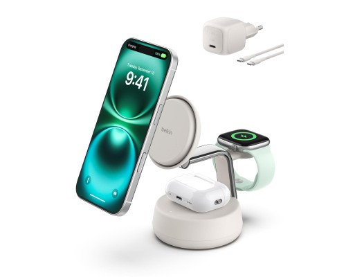 Зарядний пристрій Belkin UltraCharge Pro Wireless 3-in-1 25W sand (WIZ040KQSD)