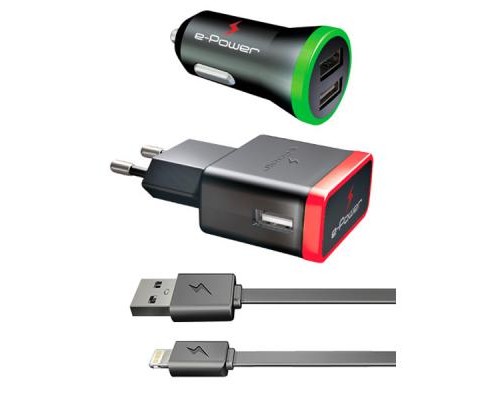 Зарядний пристрій E-power Комплект 3в1 2 * USB 2.1A + смарт кабель (EP822CHS)