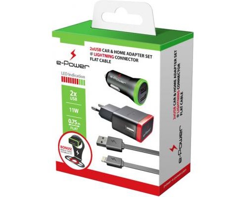 Зарядний пристрій E-power Комплект 3в1 2 * USB 2.1A + смарт кабель (EP822CHS)