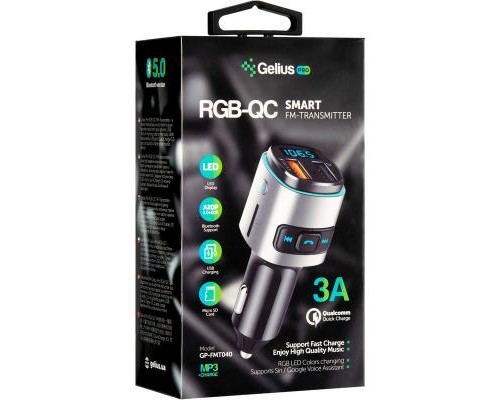 FM модулятор Gelius Pro RGB-QC GP-FMT040 Black/Silver (ProRGB-QCGP-FMT040Black/Silver)