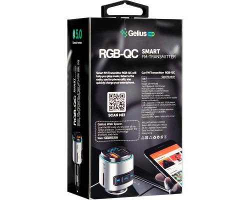 FM модулятор Gelius Pro RGB-QC GP-FMT040 Black/Silver (ProRGB-QCGP-FMT040Black/Silver)