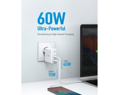 Зарядний пристрій Anker PowerPort+ Atom III 45W USB-C+15W USB-A (White) (A2322G21)