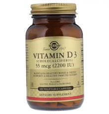 Вітамін Solgar Вітамін D3, Vitamin D3, 55 mcg (2200 IU), 100 вегетаріанські (SOL-03317)