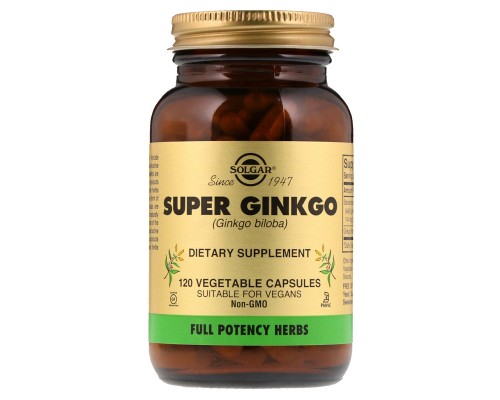 Трави Solgar Гінкго білоба Супер, Super Ginkgo Biloba, 120 желатинових ка (SOL-03915)