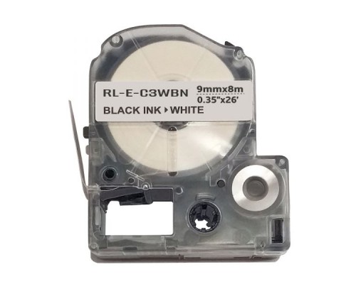Стрічка для принтера етикеток UKRMARK RL-E-C3WBN-BK/WT, аналог LC3WBN. 9 мм х 8 м (900261)