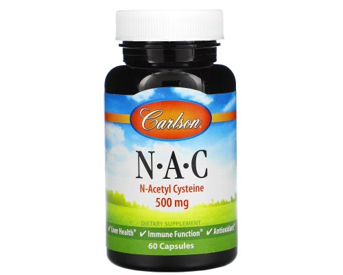 Амінокислота Carlson NAC (N-Ацетил-L-Цистеїн), 500 мг, 60 капсул (CAR-06770) 