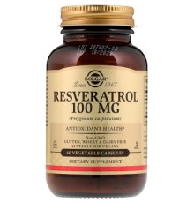 Антиоксидант Solgar Ресвератрол, Resveratrol, 100 мг, 60 вегетаріанських капсул (SOL-02335)