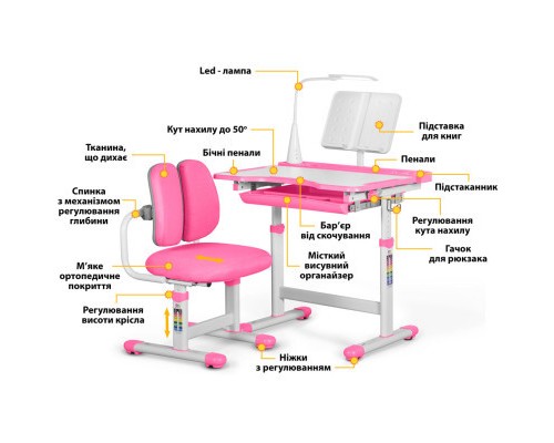 Парта зі стільцем Evo-kids BD-23 PN