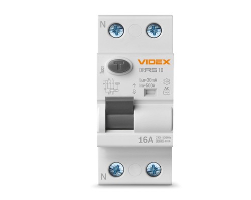 Диференційне реле (ПЗВ) Videx RESIST АС 2п 30мА 10кА 16А (VF-RS10-DR2AC16)