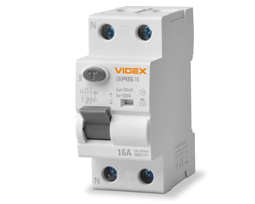 Диференційне реле (ПЗВ) Videx RESIST АС 2п 30мА 10кА 16А (VF-RS10-DR2AC16)