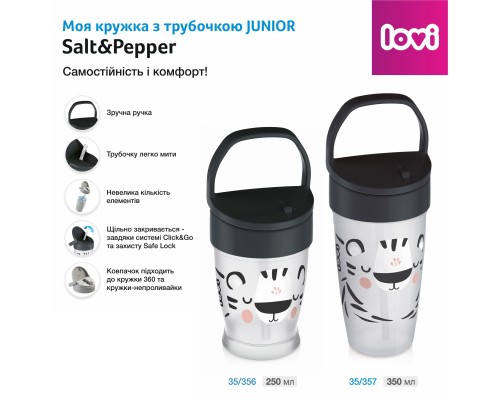 Поїльник-непроливайка Lovi Salt & Pepper із силіконовою трубочкою 250 мл (35/356)