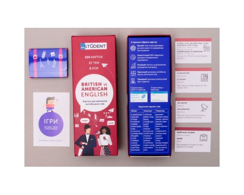 Навчальний набір English Student Картки для вивчення англійської мови American vs British English, українська (591225926)