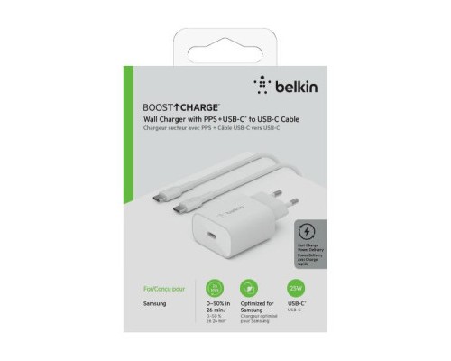 Зарядний пристрій Belkin USB-С 25W PD PPS + cable USB-C 1m (WCA004VF1MWH-B6)