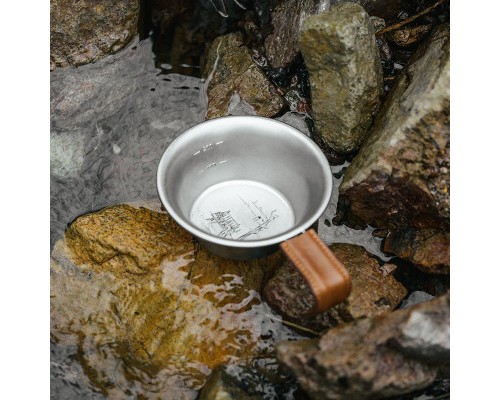 Чашка туристична Naturehike NH21SJ002 з дерев'яною ручкою нержавіюча сталь (6927595785751)