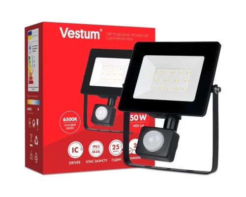 Прожектор Vestum LED з датчиком руху 50W 4 300Лм 6500K 175-250V IP65 (1-VS-3012)