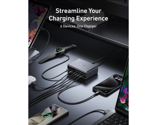 Зарядний пристрій Anker GaNPrime 200W 4xUSB-C PD + 2xUSB-A Black (A2683341)