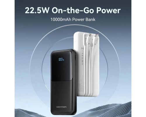 Батарея універсальна Vention 10000mAh 22.5W 3A PD, Built-in USB-C+Lightning Cables, Black (FHOB0)