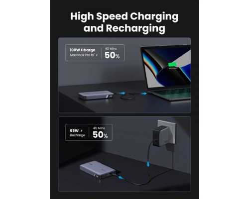 Батарея універсальна Vention 10000mAh 22.5W 3A PD, Built-in USB-C+Lightning Cables, Black (FHOB0)