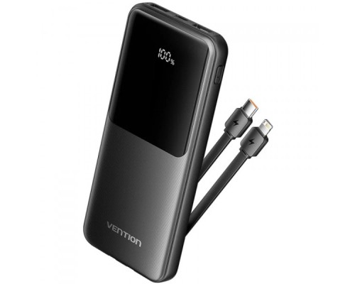 Батарея універсальна Vention 10000mAh 22.5W 3A PD, Built-in USB-C+Lightning Cables, Black (FHOB0)