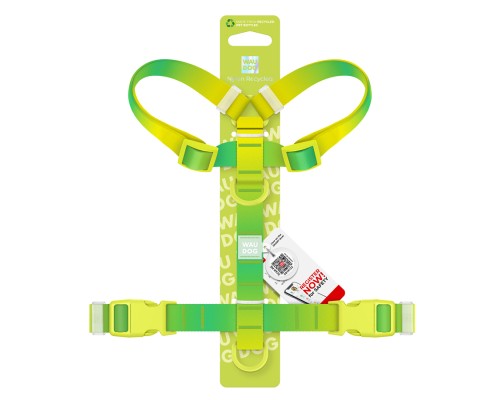 Шлея для собак WAUDOG Nylon Recycled анатомічна H-подібна з QR-паспортом, пластиковий фастекс, М салатова (47525)