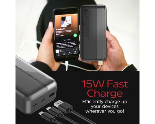 Батарея універсальна Energizer 30000mAh 15W 3A, USB-А, 2хUSB-C Black (UE30050CC)