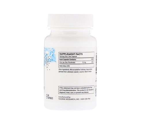 Мінерали Thorne Research Цинк Пиколинат 15 мг, Zinc Picolinate, 60 капсул (THR-21002)