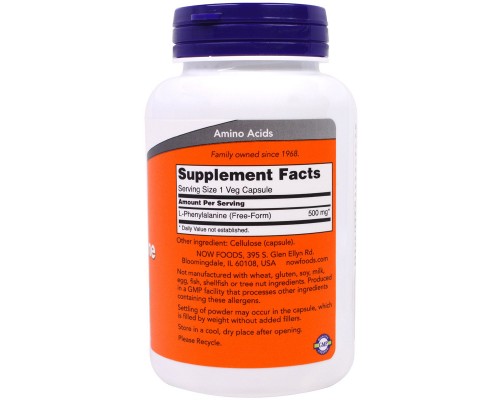 Амінокислота Now Foods L-фенілаланін, L-Phenylalanine, 500мг, 120 капсул (NOW-00132) 
