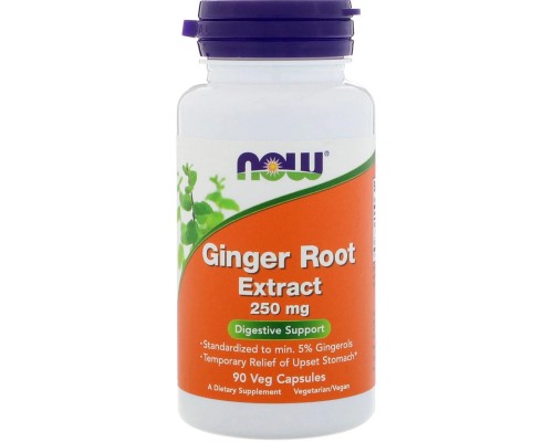 Трави Now Foods Корінь імбиру, Екстракт, Ginger Root Extract, 250 мг, 90 кап (NOW-04689)