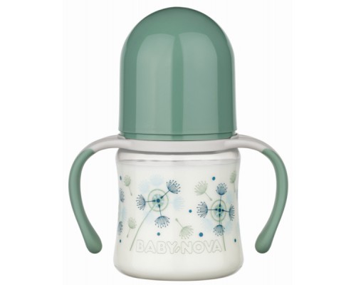 Пляшечка для годування Baby-Nova Декор, з широким горлечком та ручками, 150 мл, зелений (3966384)